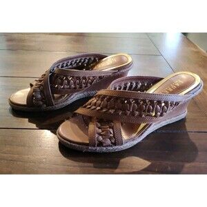 Ralph Lauren Giana Wedge Slip On Brown Woven Leather Sandal Size 8